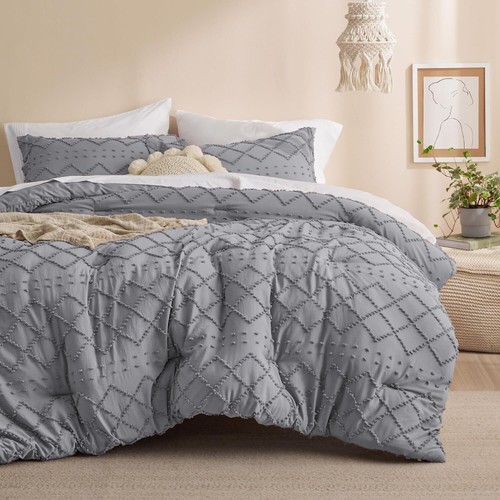 Boho Comforter Set Full - White Tufted Shaby Chic Bedding Comforter Set for All - Picture 22 of 34
