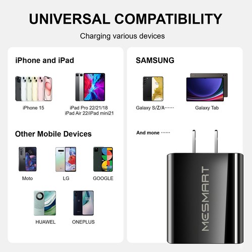 Chargeur mural et câble 20 watts super rapide type C pour Samsung A16 A15 5G A25 A35 A55 - Photo 3 sur 37