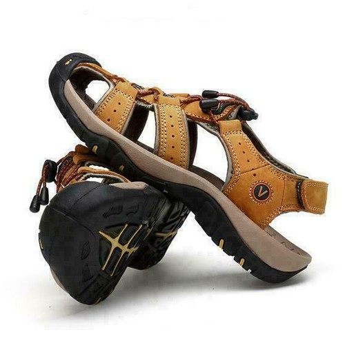 New Mens Fisherman Beach Shoes Leather Outdoors Sandals Hiking Flats Baotou Size - Foto 14 di 18