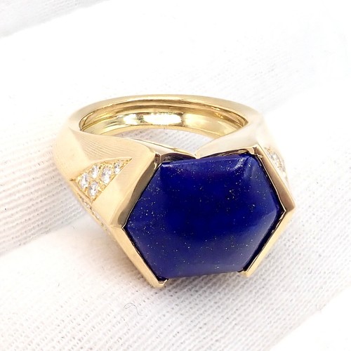 Original! Julius Cohen 18k Gelbgold Diamant Lapis Ring - Bild 9 von 13