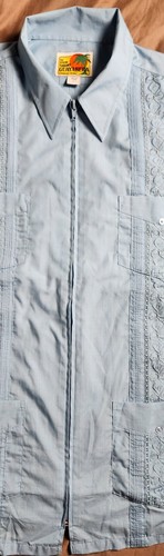 The Genuine Haband Guayabera Men's Shirt Blue Size Large Full Zip Embroidered - Picture 8 of 21