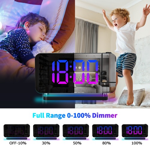 LED Digital Projector Mirror Alarm Clock Time Projection Snooze Dual USB Alarms - Picture 2 of 64
