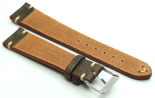 20mm /16 Germany made Vintage Lederband Retro Look Uhrenarmband Distressed braun - Picture 3 of 4