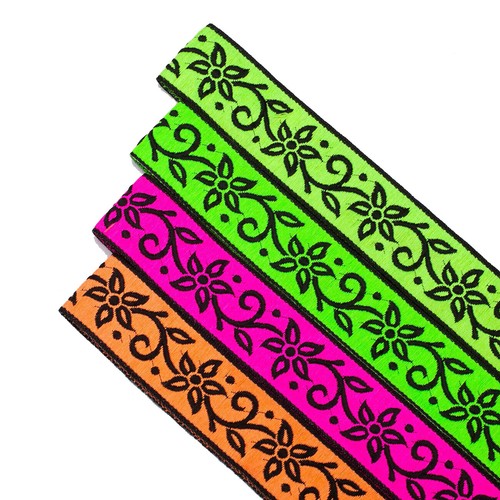 Floral Jacquard Ribbon Trim Decorative Floral 30mm,Cerise,Lime,Lemon & Orange - Picture 4 of 8