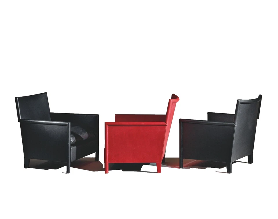 1 Fauteuil Club Vivette Luca Meda Molteni design vintage decor Cuir Noir 1980 - Photo 2/3