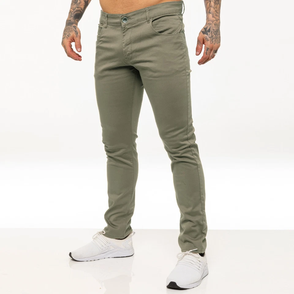 Kruze Mens Chino Trousers Slim Fit Chinos Casual Cotton Stretch Pants Work Jeans - Image 3 of 4