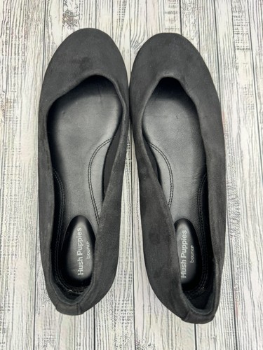 Hush Puppies Bounce Moyen Suede Slip On Comfort Flats Black Cushion Sz 7.5 - Picture 3 of 6