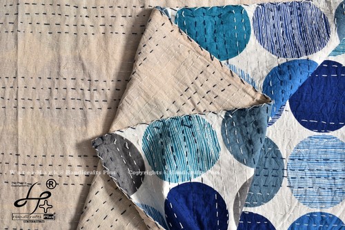 Baumwolle Kantha Quilt Handarbeit Bettlaken King Size Decken Traditionelle Tagesdecke - Bild 12 von 16