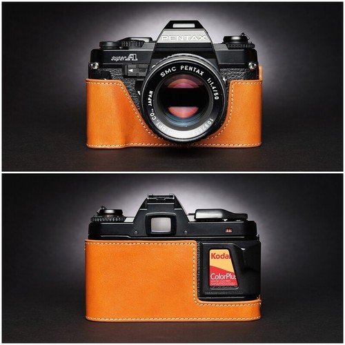 Handgefertigte halbe Kameratasche aus echtem Leder für Pentax K2 LX MX SUPER A - Bild 24 von 26