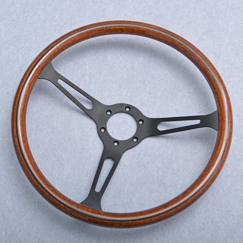 Classic 380mm Mahogany Wood Steering Wheel with Black Finish - Picture 6 of 11