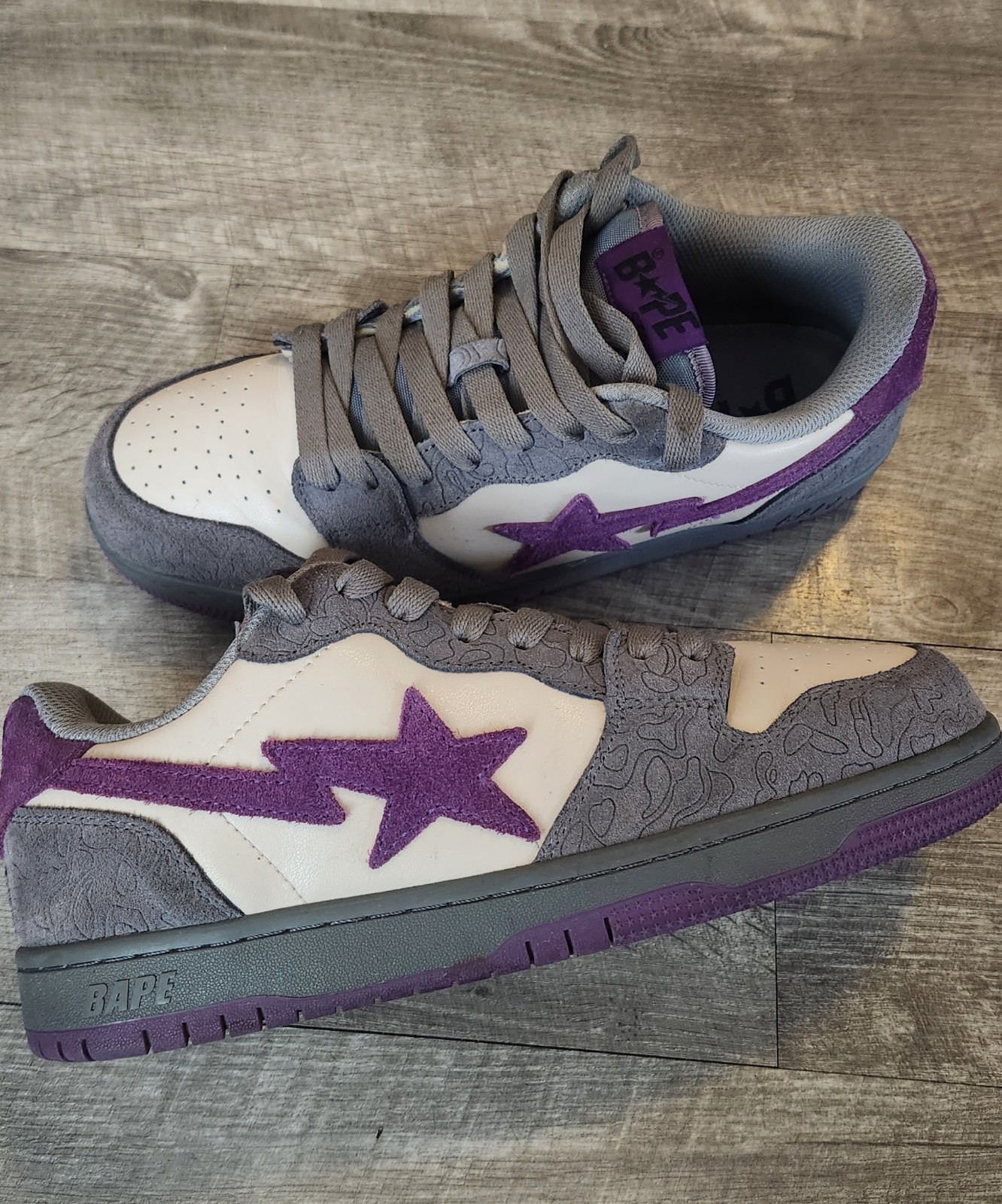 Bape Court Sta Mist Grey Royal Purple Sneakers Size 11 RARE
