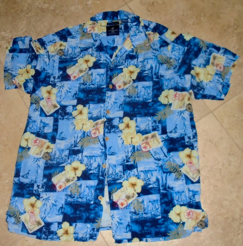 Tropical Theme 100% Washable Silk Button Front Short Sleeve Men's L Large