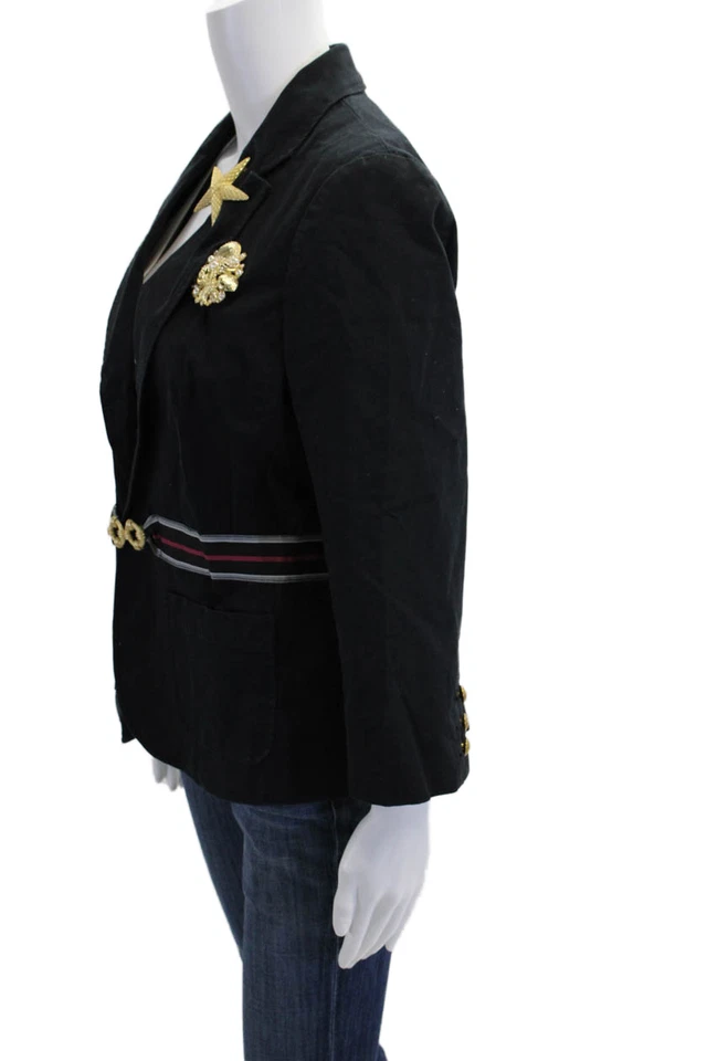 Blazer Elevenses Anthropologie Mujer Detalle Broche Manga Larga Azul Marino Talla 10 Foto 3 de 4