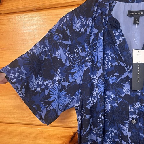 Banana Republic blau Blumen Kurzarm Knopfleiste Hemd Midikleid Taschen M - Bild 3 von 5