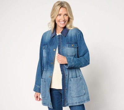 Joan Rivers Classics Collection Women's Jacket Sz L Denim Snap Blue A663145