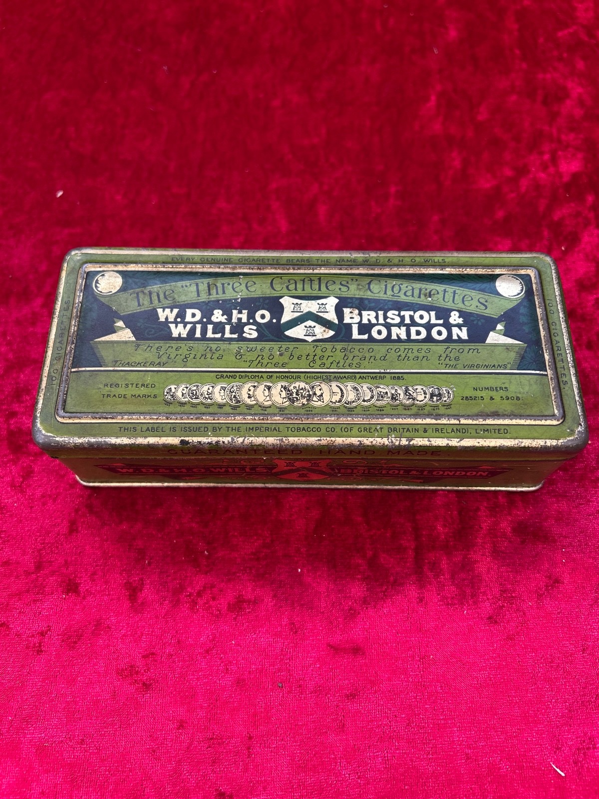 WD & HO WILLS The Three Castles Cigarettes Antique Tin 50 Cigarette Size 1920