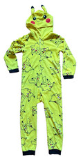Pok mon Pikachu Hooded Zip-Up Costume Pajama One Piece Kids Size M 8/10