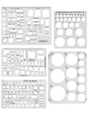 5 Pcs Architectural Templates: Circle, House Plan, Interior Design  Furnitur...