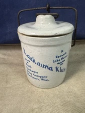 VTG Kaukauna Klub Dairy Company Wisconsin Cheese Stoneware Crock with Bail Lid