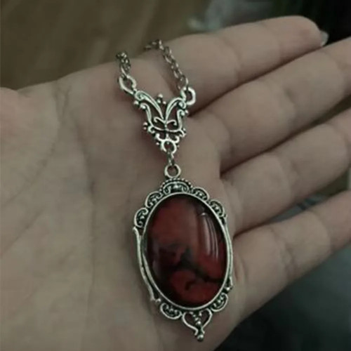 Collar colgante vintage de piedra roja para mujer color buey plata metal hueco - Imagen 3 de 24
