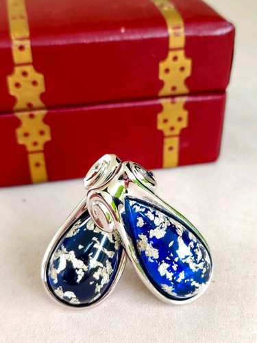 Vtg Hickok Cufflinks Large Scroll Blue Tear Drop Silver Flake In Original Box - Picture 2 of 7