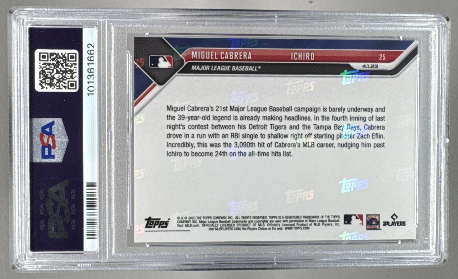 101361662 Miguel Cabrera Ichiro Suzuki 2023 Topps Now #25 PSA 10 view 2