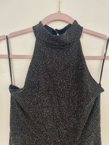 Quiz Women’s Silver Halter-neck Ruched Evening Dress Stretch Sparkle- UK Size 12 - Picture 3 of 9