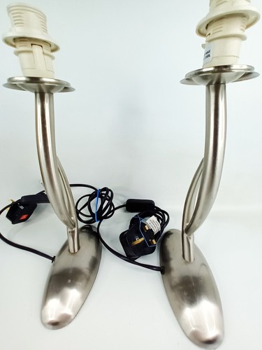 Pair Silver brushed Chrome Solid Lamp Bases with inline switches dar lighting - Picture 4 of 21