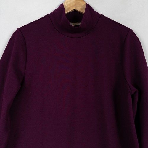 Appleseeds Dress Small Purple Stretch Knit Mock Neck Mini Minimalist Modest - Picture 2 of 8