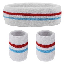 Yolev Striped Sweatband Set Sports Headband Wristband 1 Headband and 2 Wrist...