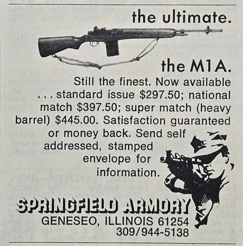 Springfield Armory Geneseo IL M1A Rifle Vintage Print Ad 1976 - Picture 1 of 4