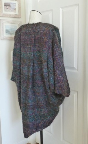OOAK Art to Wear Black Multi Hand Woven Batwing Open Cocoon Duster Coat OS Vtg? - Picture 3 of 24
