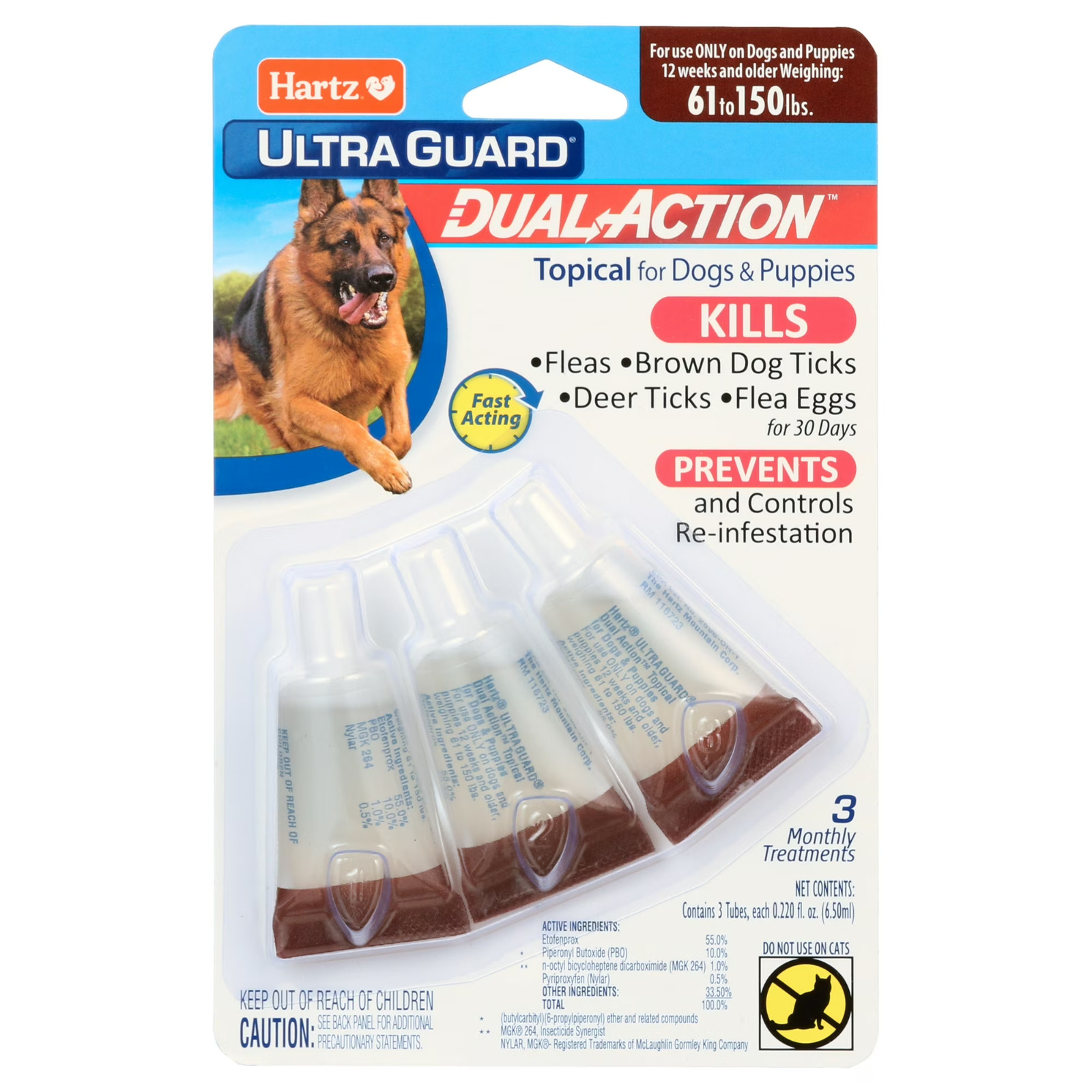 Hartz UltraGuard DualAction Flea & Tick Drops for Dogs & Puppies, 61-150 lbs,...