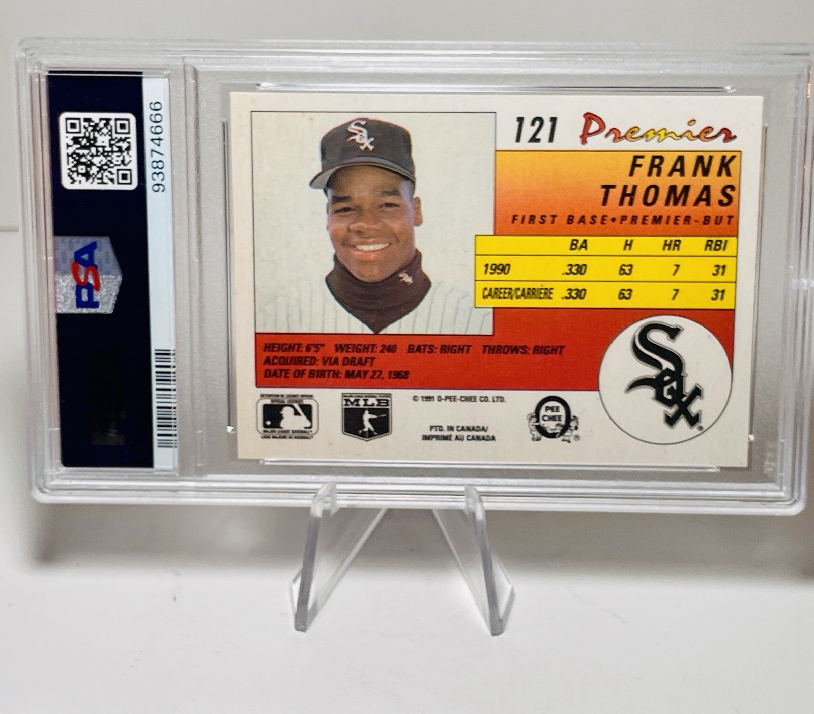 1991 O-PEE-CHEE PREMIERE #121 FRANK THOMAS (HOF) - PSA 8 NM-MT!!! view 6