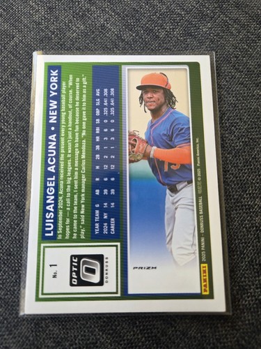 2025 Donruss #1 Luisangel Acuna Optic Orange Velocity Prizm - New York Mets - Photo 2/2