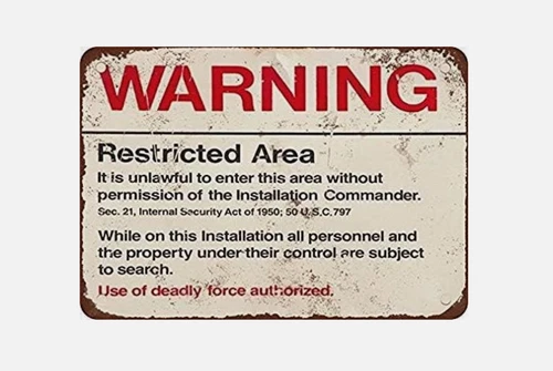 Retro Vintage Tin Metal Signs Home Décor 8x12 Warning Restricted Military Area
