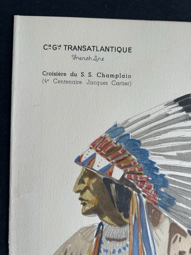 Ancien menu CGT French line paquebot Champlain liner indien par Mathurin Méheut - Picture 3 of 8