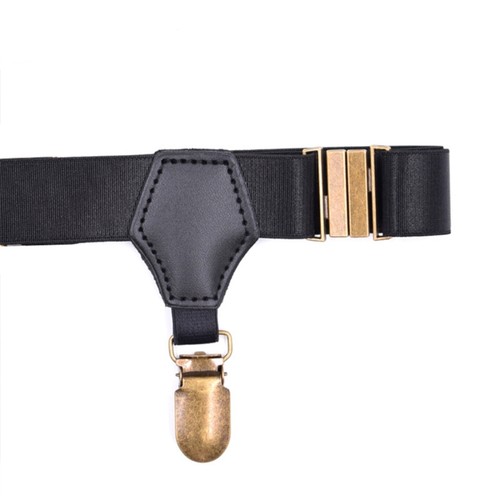 Black Socks Suspenders Holder Garters Belt with Double Metal Non-Slip Clips - Picture 4 of 7