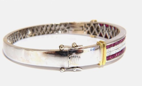 5.30ct natural princess cut ruby diamonds bangle bracelet 18kt gold 12242** - Picture 4 of 9