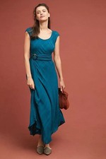 Anthropologie Market Teal Blue Sleeveless Maxi Dress with Belt Boho Summer Size
