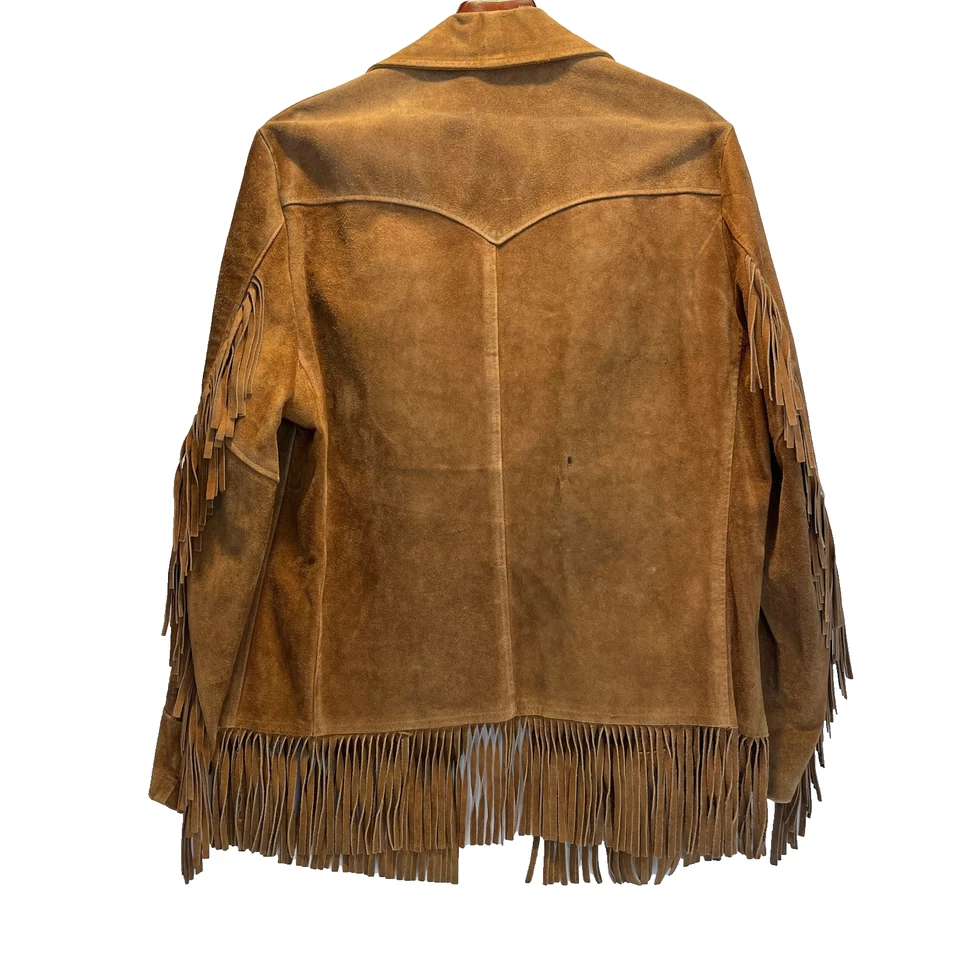 McGregor Brown Suede Leather Fringe Jacket Mens 40 Vintage early 1970s Western - Image 2 of 4