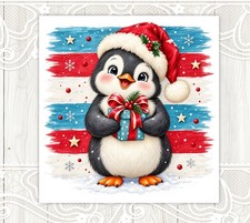 Christmas Brushstrokes Cute Penguin Labels Stickers 1.5"