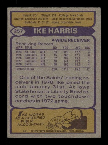 1979 Topps 257 Ike Harris signed auto autograph  VGEX to EX 01 BXCP56 - Picture 2 of 2