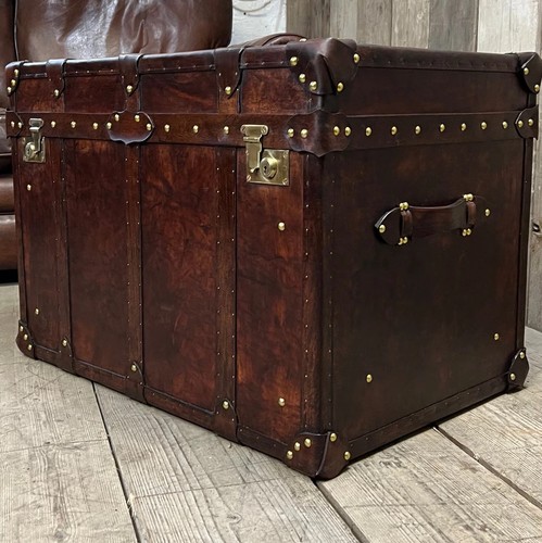 Handgefertigte englische Leder Aufbewahrung Truhe | Antik Stil Couchtisch Truhe - Bild 8 von 8