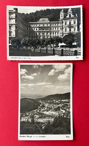 2 x foto cartolina Karlsbad in Boemia 1940 circa Grand Hotel Pupp vista città (162385