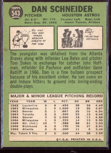 1967 Topps Dan Schneider #543 Astros - Picture 2 of 2