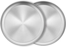 2PCS Stainless Steel Dinner Plates, Round Serving Platter for Camping Barbecue 