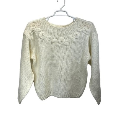 Vintage Colleens Collectables White Bead Embellished Hand Knit Sweater Medium