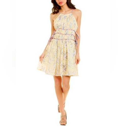 NWT 70/21 Floral Yellow 100% Cotton Halter Mini Dress, size L - 第 1/10 張圖片
