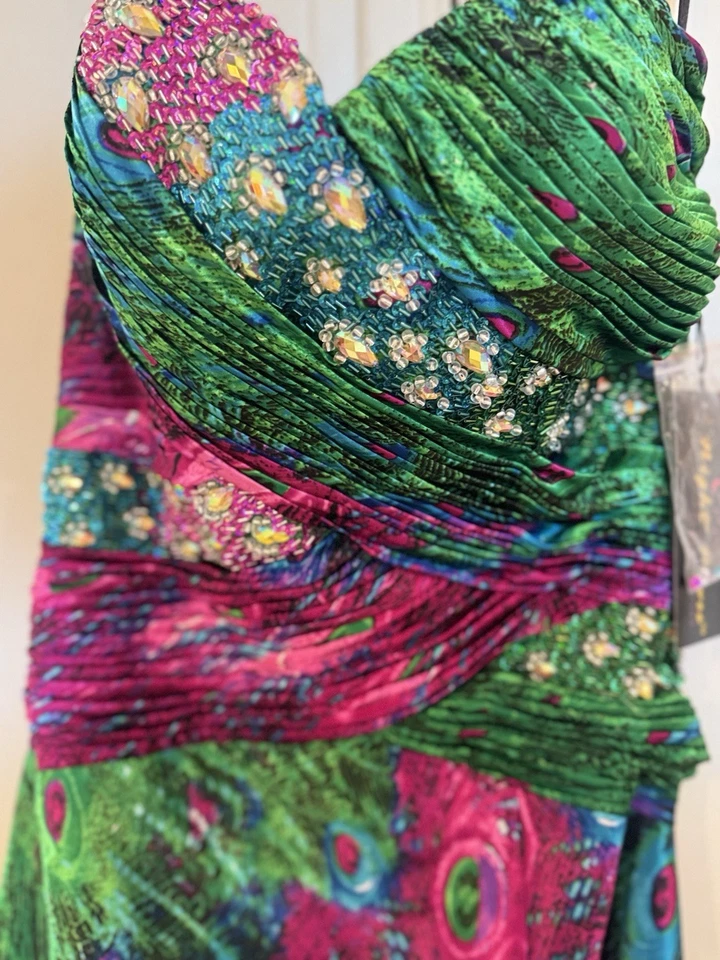 Precioso vestido de graduación vintage de pavo real con cuentas talla 8 Foto 4 de 4